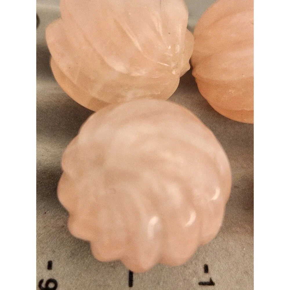 5 Huge 24mm Carved Rose Quartz Melon Beads - 16g Each - Pink Gemstone Lot FS